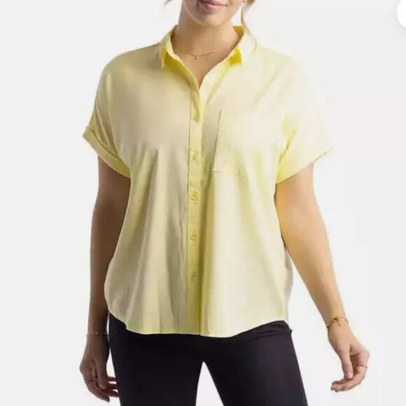 Ecothreads Short Sleeve Lightweight Yellow Button Front Shirt - Yellow - S - Picture 1 of 3